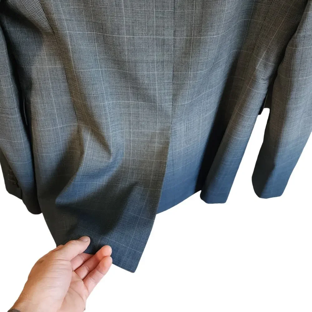 NEW Stella McCartney Bruno Wool Two Button Plaid Blazer Gray Blue Size 50/40R